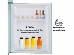 Best Mini nevera retro, 72 L en total, 21 L en congelador, 51 L en frigorífico, Clase energética E, LED, Diseño retro, Cian (45 x 44 x 91 cm) Electrodomésticos De Frío