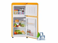 Discount Mini nevera retro, 60 L en total, 22 L en congelador, 38 L en frigorífico, clase energética E, LED, diseño retro, (88,8 x 45,5 x 42,5 cm) Amarillo