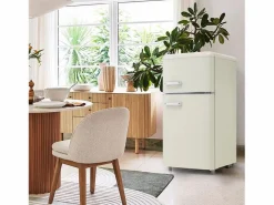 Mini nevera retro, 72 L en total, 21 L en congelador, 51 L en frigorífico, Clase energética E, LED, Diseño retro, (45 x 44 x 91 cm) Blanco
