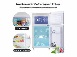 Mini nevera retro, 72 L en total, 21 L en congelador, 51 L en frigorífico, Clase energética E, LED, Diseño retro, (45 x 44 x 91 cm) Blanco