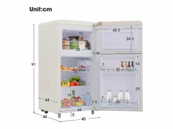 Mini nevera retro, 72 L en total, 21 L en congelador, 51 L en frigorífico, Clase energética E, LED, Diseño retro, (45 x 44 x 91 cm) Blanco