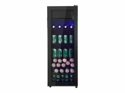 New Mini refrigerador de 128 L, congelador de 8 L + refrigerador de 120 L, 7 niveles de temperatura, LED, R600a, acero inoxidable, (40 x 43,5 x 110 cm) Negro