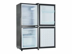 Sale Mini refrigerador de 106 L, refrigerador de 60 L + congelador de 46 L, 7 niveles de temperatura, LED, acero inoxidable, y plateado (42,5 x 44,5 x 102 cm) Negro