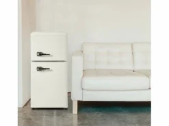 Mini refrigerador de doble puerta, 60 L en total, congelador de 22 L, refrigerador de 38 L, LED, plástico, crema (88,8 x 45,5 x 42,5 cm)