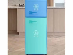 Mininevera retro, 92 L en total, congelador de 28 L, frigorífico de 64 L, clase energética D, LED, diseño retro, (105,5 x 41 x 45,5 cm)
