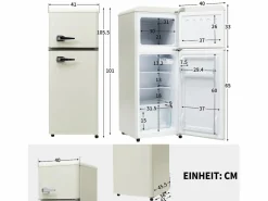 Mininevera retro, 92 L en total, congelador de 28 L, frigorífico de 64 L, clase energética D, LED, diseño retro, (105,5 x 41 x 45,5 cm)