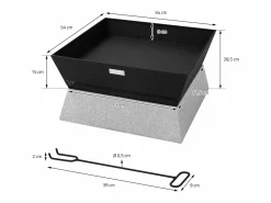 Online ML-Design Brasero de Acero con Base de Cerámica 54 x 28,5 x 54 cm Fogón Cuadrado -Beige con Bandeja Extraíble y Atizador, Hoguera para Exterior Negro