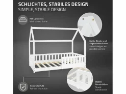 ML-DESIGN Cama infantil casa 80x160cm color con protección anticaída y somier mobiliario con estructura de listones madera de pino maciza
