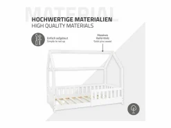 ML-DESIGN Cama infantil casa 80x160cm color con protección anticaída y somier mobiliario con estructura de listones madera de pino maciza