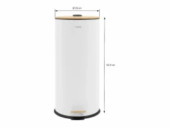 Sale ML-DESIGN Cubo de basura con pedal 30L papelera redonda acabado de acero inoxidable , tapa de bambú con cierre suave para hogar y oficinas Blanco