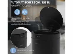 Hot ML-DESIGN Cubo de basura inteligente con sensor de movimiento 40L papelera redonda con apertura y cierre automática de acero con pantalla LED Negro