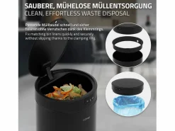 Hot ML-DESIGN Cubo de basura inteligente con sensor de movimiento 40L papelera redonda con apertura y cierre automática de acero con pantalla LED Negro