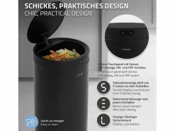 Hot ML-DESIGN Cubo de basura inteligente con sensor de movimiento 40L papelera redonda con apertura y cierre automática de acero con pantalla LED Negro