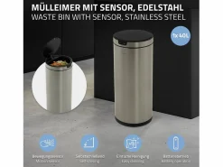 Discount ML-DESIGN Cubo de basura inteligente con sensor de movimiento 40L papelera redonda con apertura y cierre automática de acero con pantalla LED Plateado
