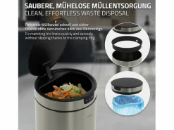 Discount ML-DESIGN Cubo de basura inteligente con sensor de movimiento 40L papelera redonda con apertura y cierre automática de acero con pantalla LED Plateado