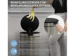 Online ML-DESIGN Cubo de basura inteligente con sensor de movimiento 30L papelera redonda con apertura y cierre automática de acero con pantalla LED Plateado