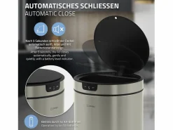 Online ML-DESIGN Cubo de basura inteligente con sensor de movimiento 30L papelera redonda con apertura y cierre automática de acero con pantalla LED Plateado