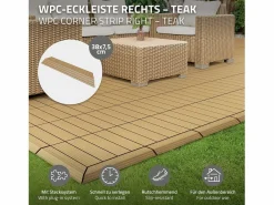Online Perfil angular de wpc marrón teca esquina derecha 38x2x7,5 cm borde de remate para baldosas con sistema clic aspecto madera para terraza Terraza