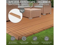 Clearance ML-DESIGN Perfil angular de wpc marrón claro esquina derecha 38x2x7,5 cm borde de remate para baldosas con sistema clic aspecto madera para terraza Marru00f3n