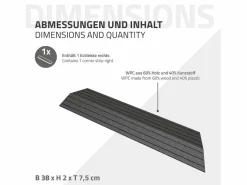 ML-DESIGN Perfil angular de wpc antracita esquina derecha 38x2x7,5 cm borde de remate para baldosas con sistema clic aspecto madera para terraza