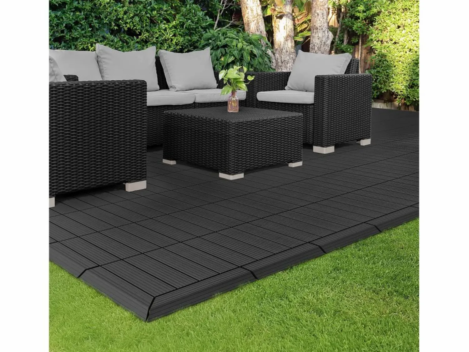 ML-DESIGN Perfil angular de wpc antracita esquina derecha 38x2x7,5 cm borde de remate para baldosas con sistema clic aspecto madera para terraza