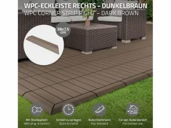 ML-DESIGN Perfil angular de wpc marrón oscuro esquina derecha 38x2x7,5 cm borde de remate para baldosas con sistema clic aspecto madera para terraza
