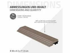 ML-DESIGN Perfil recto de wpc marrón oscuro 38x2x7,5 cm borde de remate para baldosas con sistema de clic aspecto madera para terraza, piscina o patio