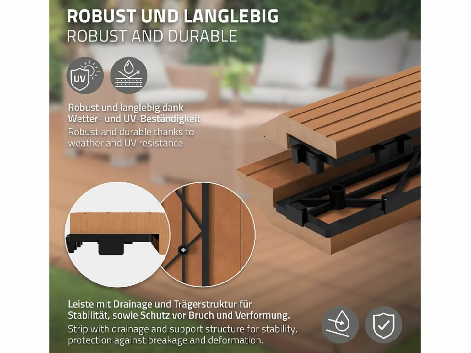 Best ML-DESIGN Perfil recto de wpc marrón claro 38x2x7,5 cm borde de remate para baldosas con sistema de clic aspecto madera para terraza, piscina o patio Marru00f3n