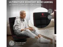 Hot ML-DESIGN Sofá gaming ergonómico, negro-, sillón gamer de ordenador, videojuegos asiento gamer de suelo giratorio 360° y ajustable Rojo