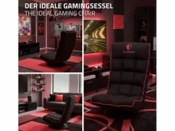 Hot ML-DESIGN Sofá gaming ergonómico, negro-, sillón gamer de ordenador, videojuegos asiento gamer de suelo giratorio 360° y ajustable Rojo