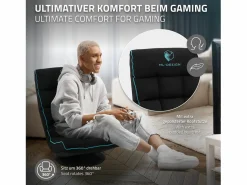 Hot Sofá gaming ergonómico, negro-turquesa, sillón gamer de ordenador, videojuegos asiento gamer de suelo giratorio 360° y ajustable Silla Gaming