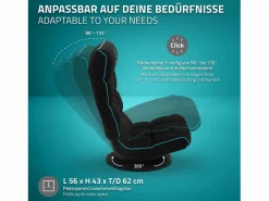 Hot Sofá gaming ergonómico, negro-turquesa, sillón gamer de ordenador, videojuegos asiento gamer de suelo giratorio 360° y ajustable Silla Gaming