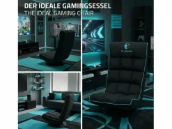 Hot Sofá gaming ergonómico, negro-turquesa, sillón gamer de ordenador, videojuegos asiento gamer de suelo giratorio 360° y ajustable Silla Gaming
