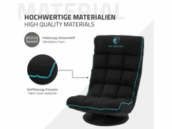 Hot Sofá gaming ergonómico, negro-turquesa, sillón gamer de ordenador, videojuegos asiento gamer de suelo giratorio 360° y ajustable Silla Gaming