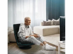 Hot Sofá gaming ergonómico, negro-turquesa, sillón gamer de ordenador, videojuegos asiento gamer de suelo giratorio 360° y ajustable Silla Gaming