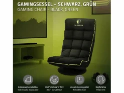 ML-DESIGN Sofá gaming ergonómico, negro-, sillón gamer de ordenador, videojuegos asiento gamer de suelo giratorio 360° y ajustable
