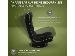 ML-DESIGN Sofá gaming ergonómico, negro-, sillón gamer de ordenador, videojuegos asiento gamer de suelo giratorio 360° y ajustable