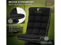 ML-DESIGN Sofá gaming ergonómico, negro-, sillón gamer de ordenador, videojuegos asiento gamer de suelo giratorio 360° y ajustable