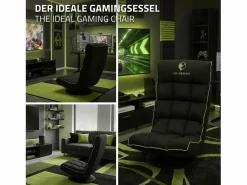 ML-DESIGN Sofá gaming ergonómico, negro-, sillón gamer de ordenador, videojuegos asiento gamer de suelo giratorio 360° y ajustable