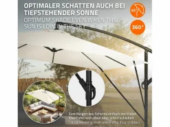 Discount Sombrilla de jardín Ø330cm de aluminio parasol volafiza de terraza con soporte, giratoria 360° e inclinable con manivela Sombrilla