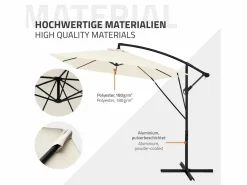 Discount Sombrilla de jardín Ø330cm de aluminio parasol volafiza de terraza con soporte, giratoria 360° e inclinable con manivela Sombrilla
