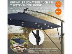 New ML-DESIGN Sombrilla de jardín con LED solar Ø330cm de aluminio marino parasol volafiza de terraza con soporte, giratoria 360° e inclinable Azul
