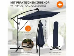 New ML-DESIGN Sombrilla de jardín con LED solar Ø330cm de aluminio marino parasol volafiza de terraza con soporte, giratoria 360° e inclinable Azul