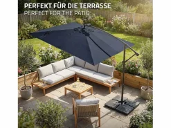 New ML-DESIGN Sombrilla de jardín con LED solar Ø330cm de aluminio marino parasol volafiza de terraza con soporte, giratoria 360° e inclinable Azul