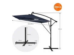 New ML-DESIGN Sombrilla de jardín con LED solar Ø330cm de aluminio marino parasol volafiza de terraza con soporte, giratoria 360° e inclinable Azul