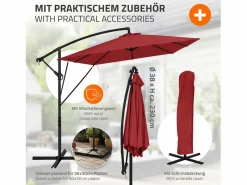 ML-DESIGN Sombrilla de jardín Ø330cm de aluminio antracita parasol volafiza de terraza con soporte, giratoria 360° e inclinable con manivela
