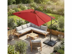 ML-DESIGN Sombrilla de jardín Ø330cm de aluminio antracita parasol volafiza de terraza con soporte, giratoria 360° e inclinable con manivela