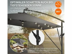 Sale Sombrilla de jardín con LED solar Ø330cm de aluminio antracita parasol volafiza de terraza con soporte, giratoria 360° e inclinable Sombrilla