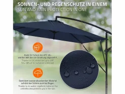 Discount Sombrilla de jardín Ø330cm de aluminio marino parasol volafiza de terraza con soporte, giratoria 360° e inclinable con manivela Sombrilla
