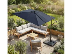 Discount Sombrilla de jardín Ø330cm de aluminio marino parasol volafiza de terraza con soporte, giratoria 360° e inclinable con manivela Sombrilla